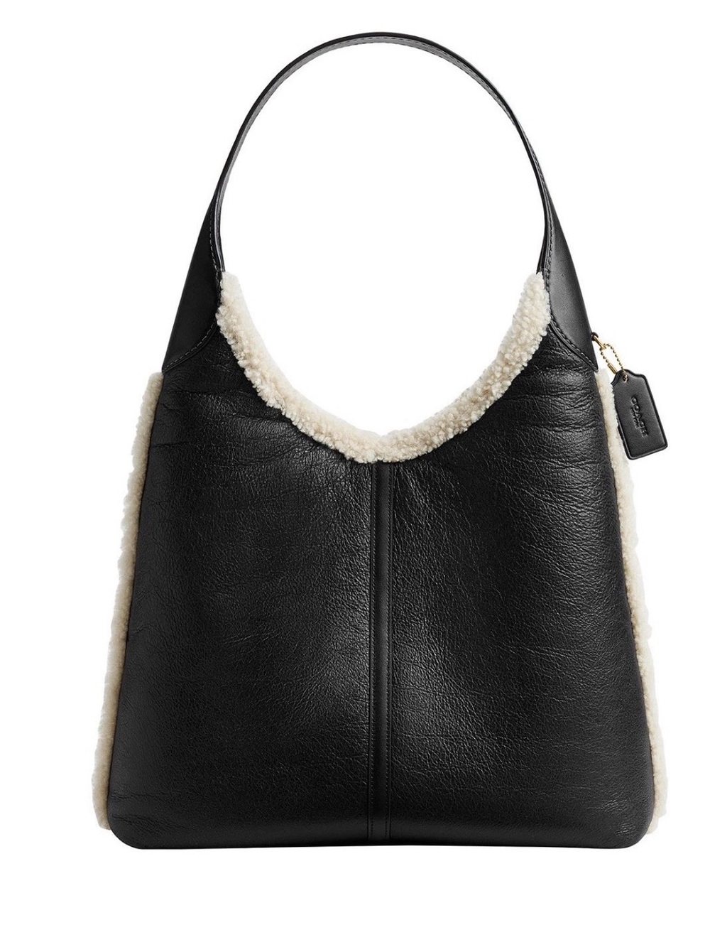 Coach Black Leather Shoulder Bag with Cream Shearling Trim